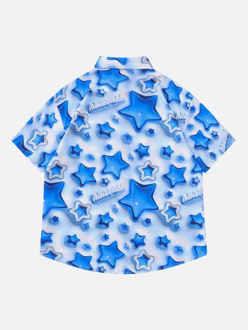 Chemise à Manches Courtes Aelfric Eden All-over Plates Star Visual 3d Print Bleu | NGE-87026264